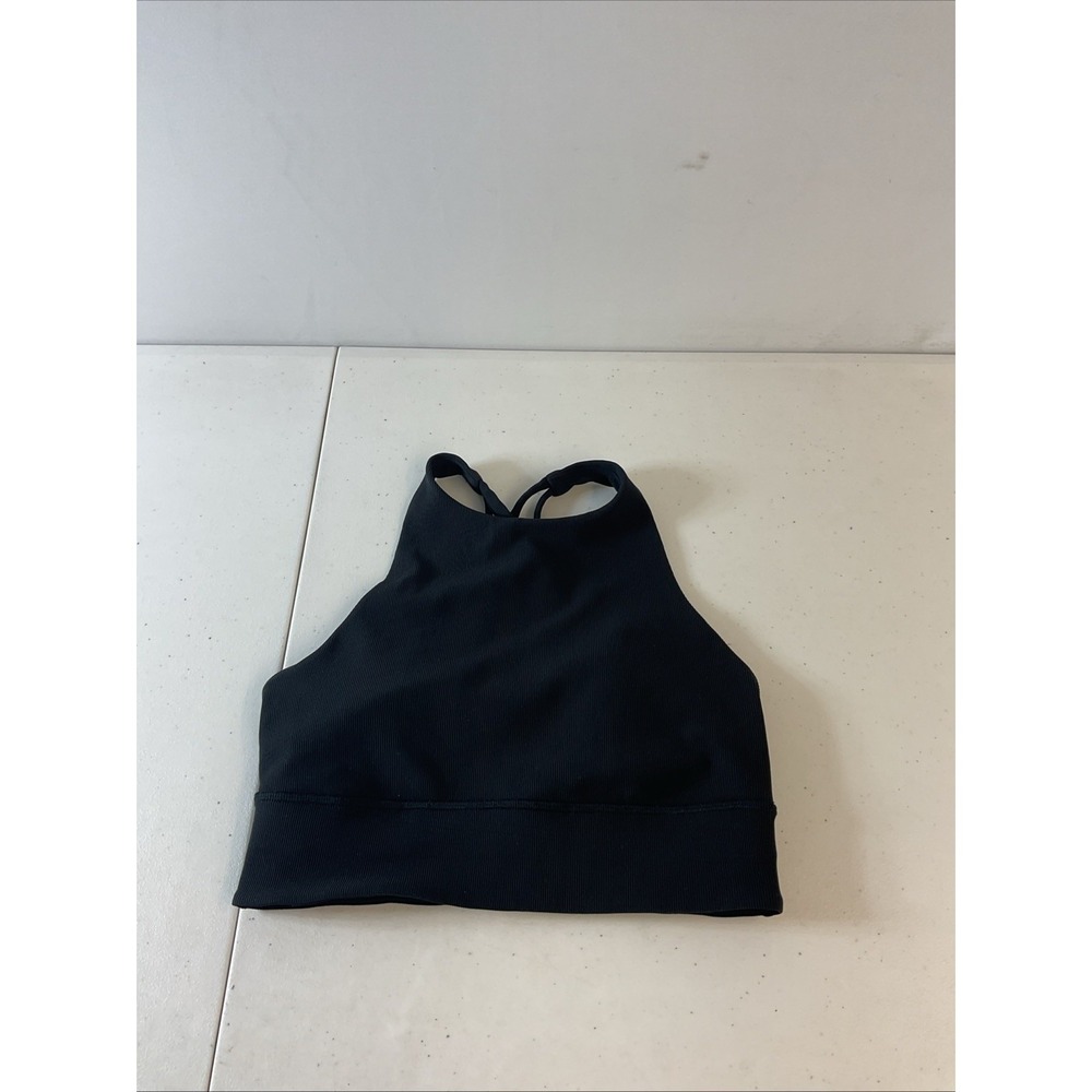 Lululemon Like A Cloud Black‎ High Neck Longline Ribbed Sports Bra Sz 6